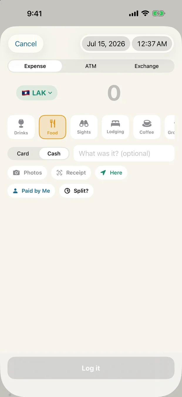 Amount-first quick add sheet