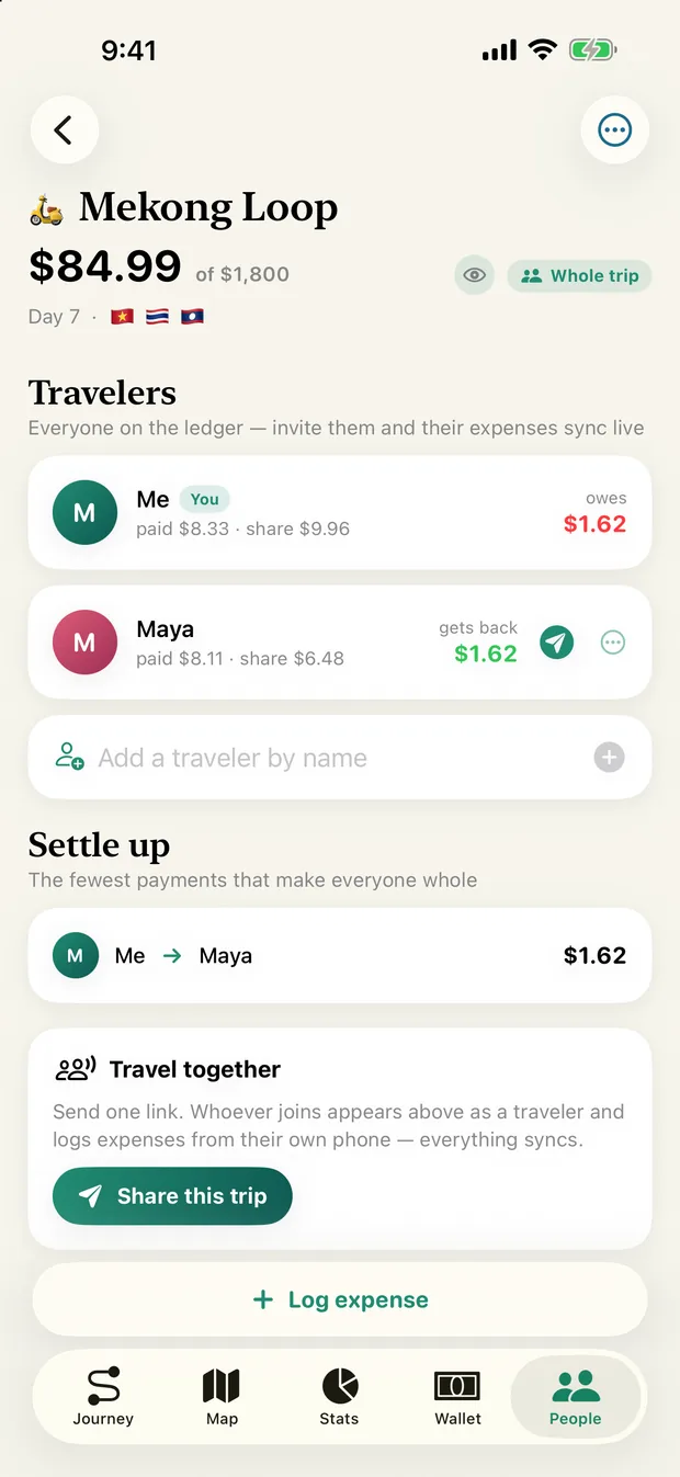 Travel group balances and settle-up plan